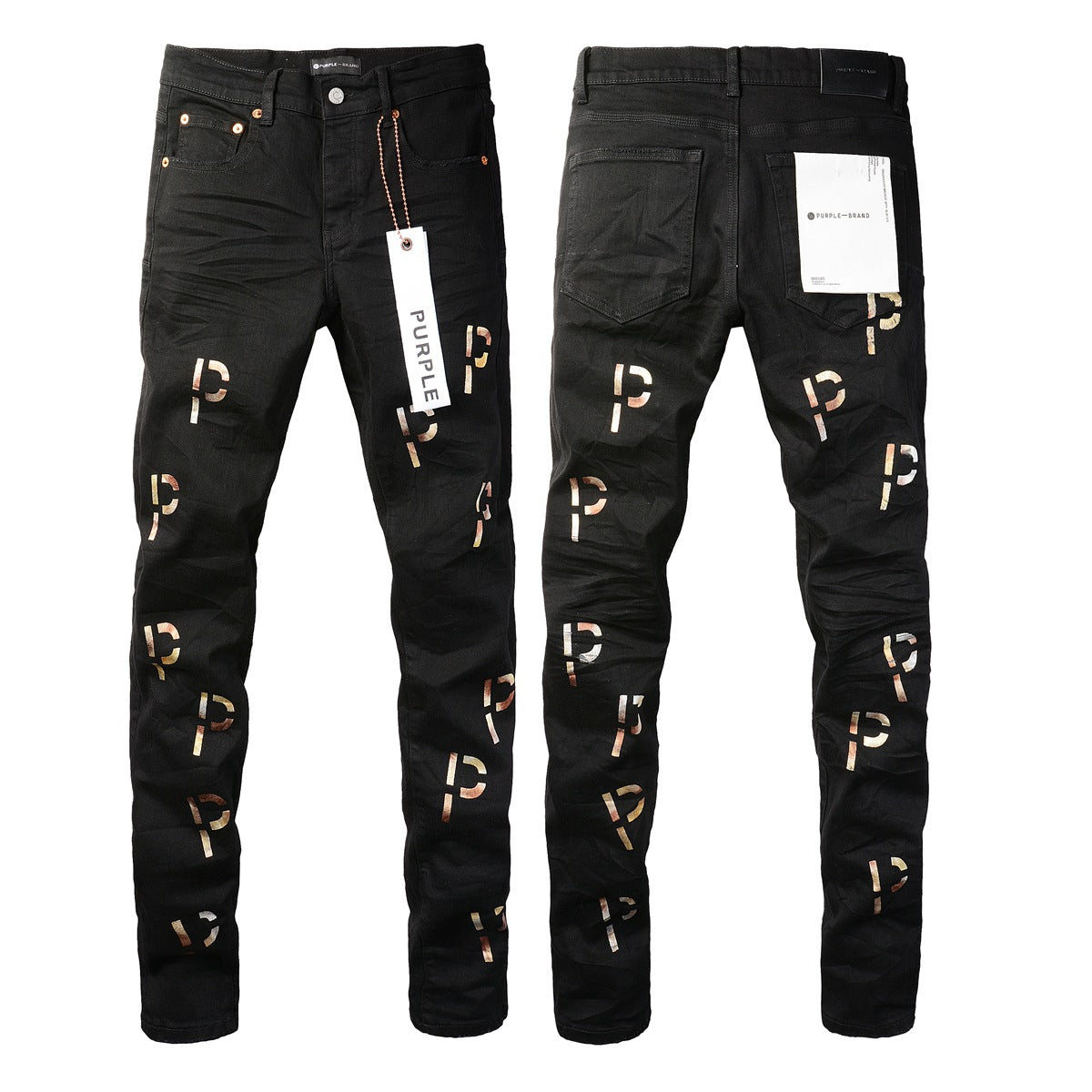 New Black Letter Printing Vintage Ripped Jeans 9008