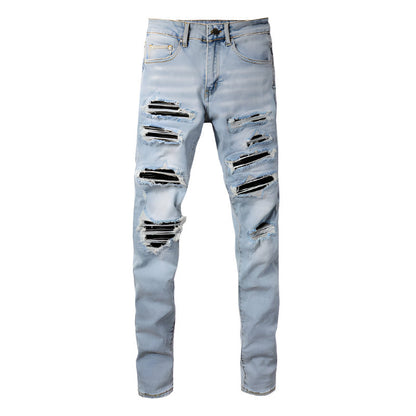 Jean skinny biker pour homme, pantalon slim coupe droite de haute qualité