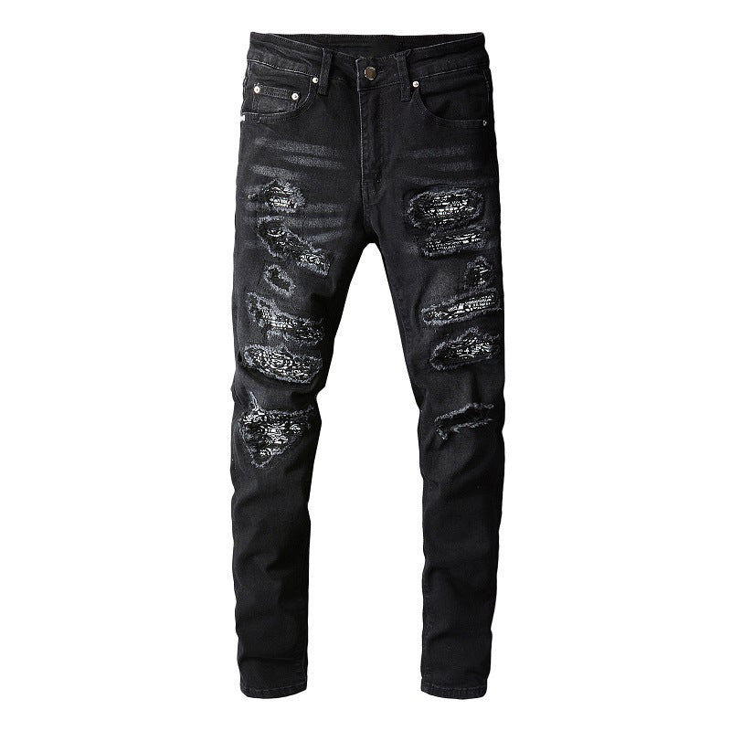 669 High Street Black High Street Jeans Homme Porté à la main Multi patch Small Foot Jeans 