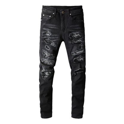 669 High Street Black High Street Jeans Homme Porté à la main Multi patch Small Foot Jeans 