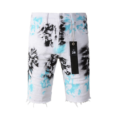 White Tie Dye Printed Jean Shorts 5065 with a Stylish and Unique Design