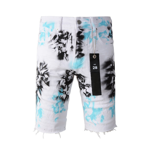 Short en jean blanc imprimé Tie Dye 5065 avec un design élégant et unique 