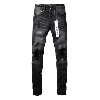 Purple Brand Men Black Jeans Distressed Hole Unique 9029