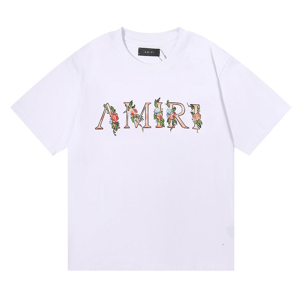 AMIRI Floral Butterfly Print Double Yarn Loose Couple Men and Women with The Same Casual Commuting Short-sleeved T-shirt Bottoming Shirt