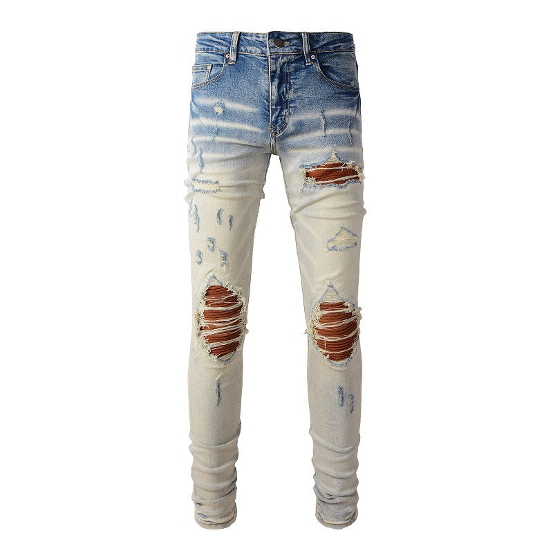 887 Street Ripped Patch Jeans Pantalon Slim Fit High Street Jeans 