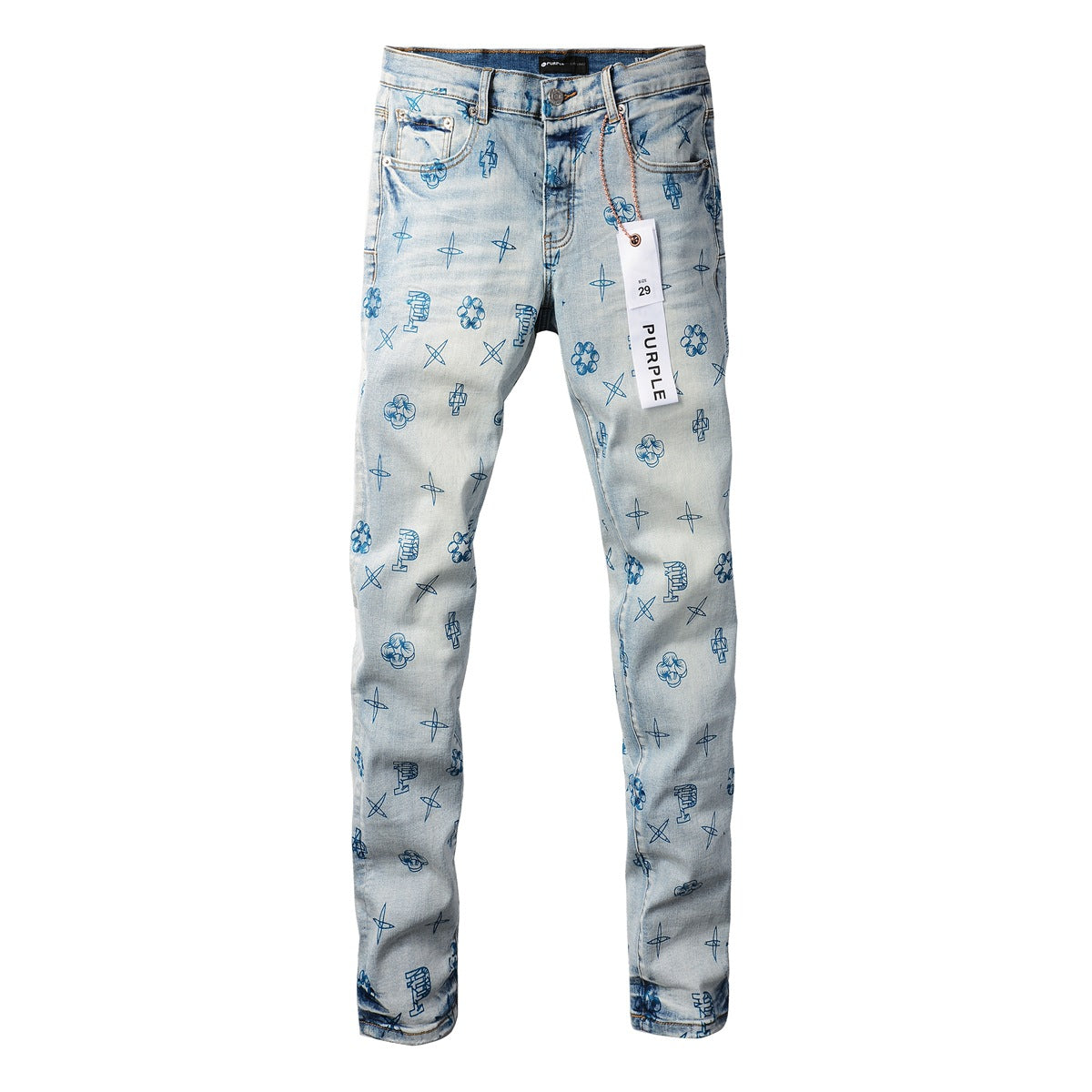 Pantalon en denim bleu 9063 avec détails d'impression uniques pour un look avant-gardiste 