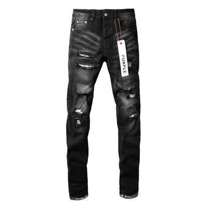 2024 New Men Black Jeans Distressed Hole Unique