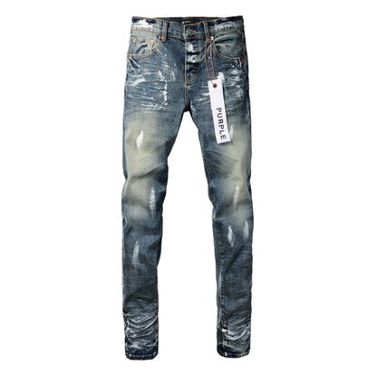 Men Black Jeans Distressed Hole Unique