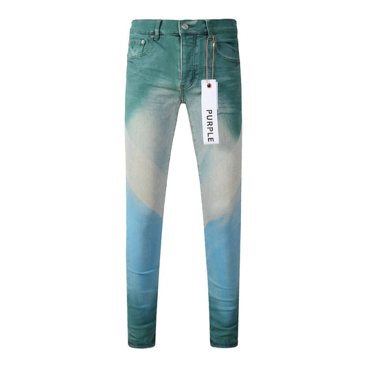 Pantalon skinny plissé style pop pour homme, jean bleu cyan en denim violet PB9047A 