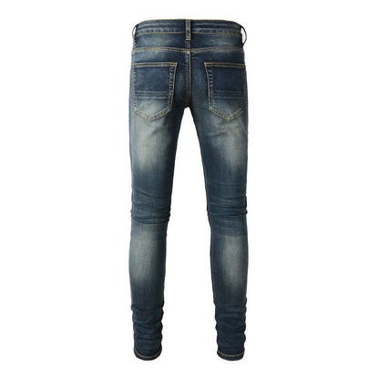 1320 High Street Jeans, Ripped Patch Leather Slim fit Jeans