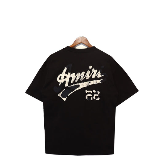 Summer New AMIRI Short-sleeved, Foreign Trade Men's and Women's Loose Crack Logo Letter Amiri Round Neck Short-sleeved T-shirt