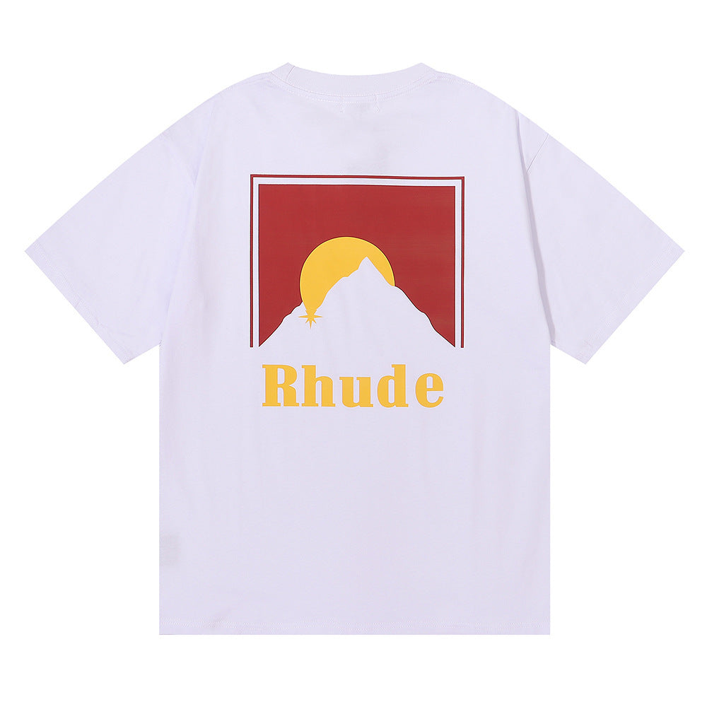 Cross-border 2022 Summer New Beauty Tide RHUDE Design Sense Printing Double Yarn Cotton Short-sleeved Men's and Women's T-shirts