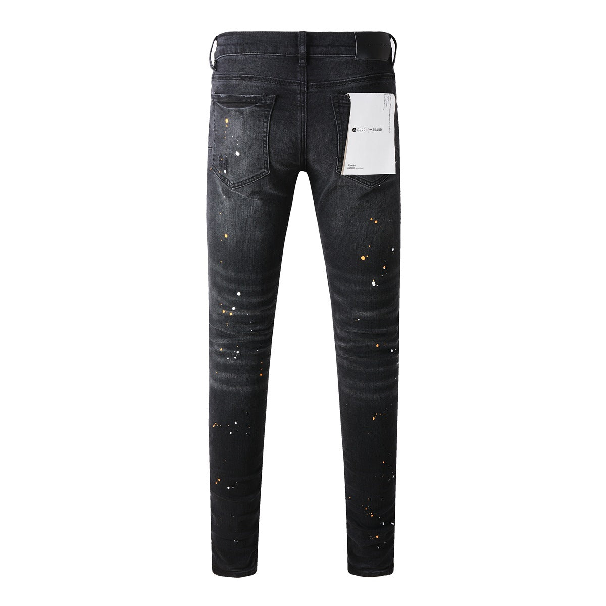 Mens Jeans Distressed Black Denim with Knee Slit and Ripped Hole 9045