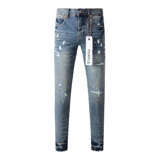 Blue Paint Distressed Jeans 9077 with Vintage Inspired Worn Look