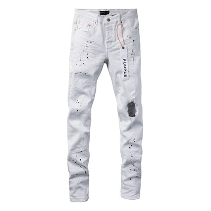 White Ink Spot Vintage Personality Fashion Ripped Jeans 9021