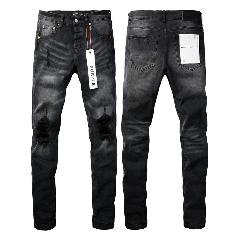 Purple Brand Men Black Jeans Distressed Hole Unique 9029