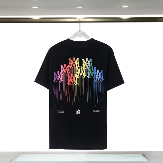 Cross-border New Amiri Short-sleeved, Trendy Front and Rear Colorful Letter Logo Printing Amiri Summer Short-sleeved T-shirt