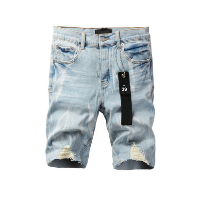 Short en jean bleu vieilli 5069 avec détails déchirés 