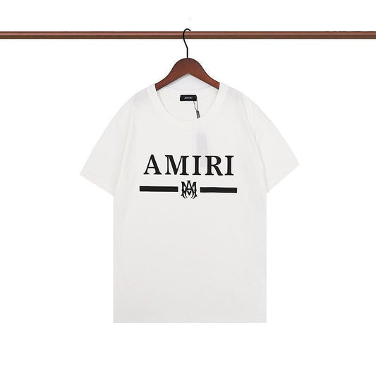 Summer Foreign Trade Trendy Brand Classic Letter Amiri Printing Short-sleeved Men's and Women's Versatile Hip-hop Crew Neck Loose T-shirt Summer