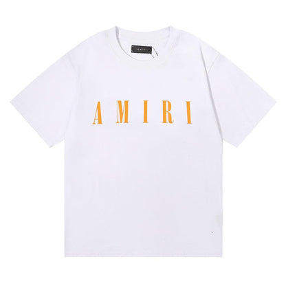 AMIRI Letter LOGO Printed Loose Teen Couple Men and Women with The Same Style Double Yarn Half-sleeved Casual Short-sleeved T-shirt