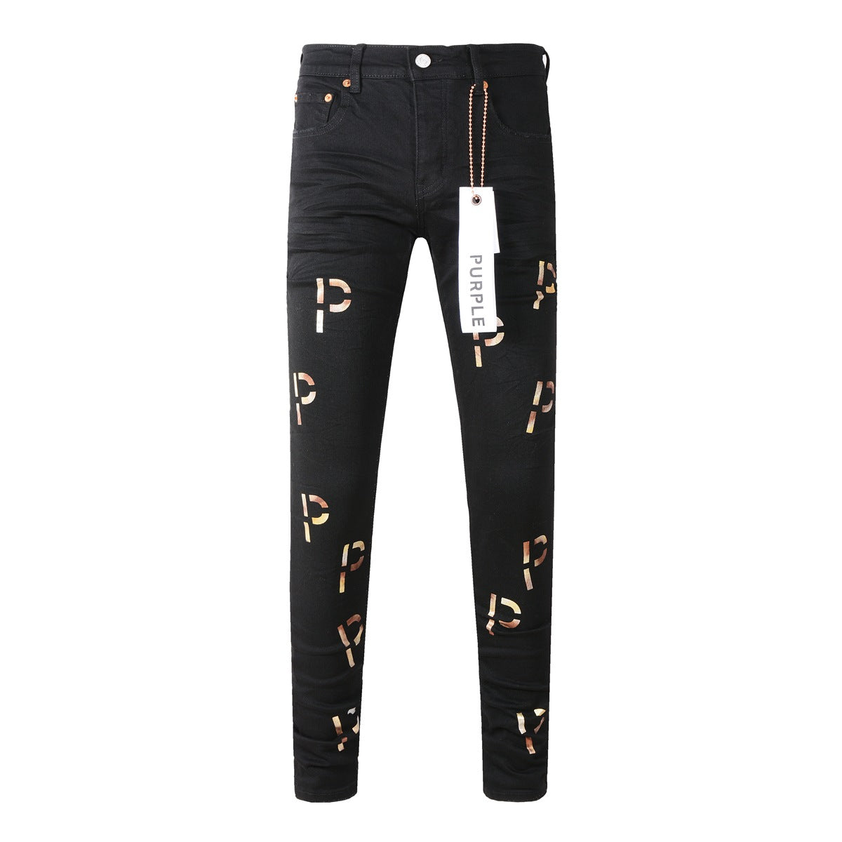 Nouveau jean déchiré vintage avec impression de lettres noires 9008