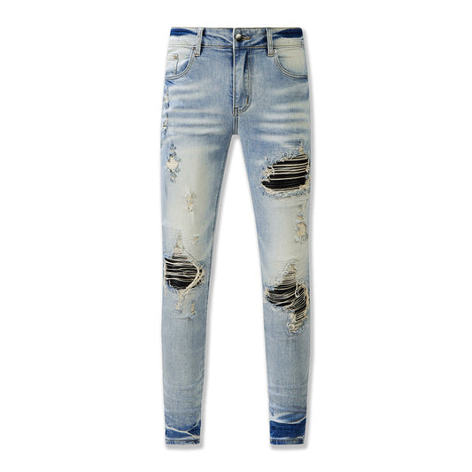 Jeans lavados estilo retro 8807 con un aspecto desgastado y rotos llamativos 