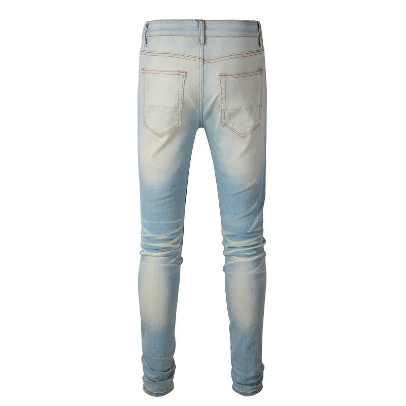 589 High Street Ripped Jeans Pantalon Slim Fit Vintage Ripped Patch Jeans 