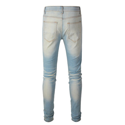 589 High Street Ripped Jeans Pantalon Slim Fit Vintage Ripped Patch Jeans 