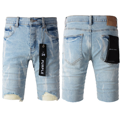 Short en jean bleu vieilli 5069 avec détails déchirés 