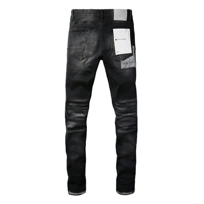 2024 New Men Black Jeans Distressed Hole Unique