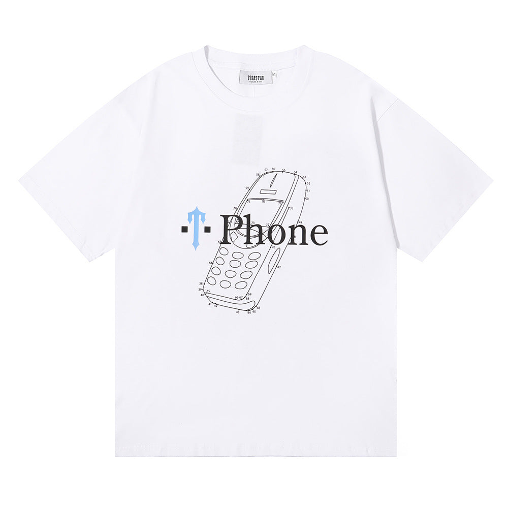 Cross-border New Niche Trendy Brand Trapstar Phone Dotted Line Printed Youth Short-sleeved T-shirt Tide