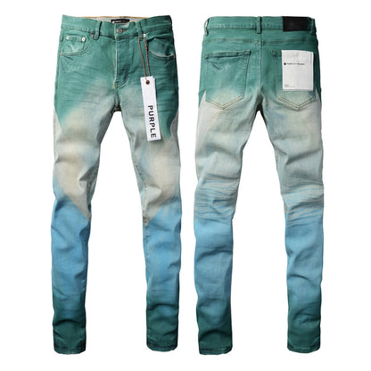 New Pop Style Mens Creases Pants Skinny Purple Denim Cyan Blue Jeans PB9047A