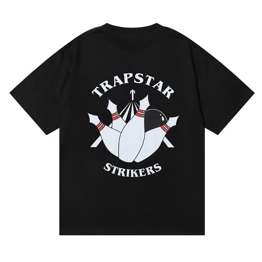 Niche Trendy Brand Trapstar Bowling STRIKERS Letter Printing Pure Cotton Men's and Women's Casual Short-sleeved T-shirt