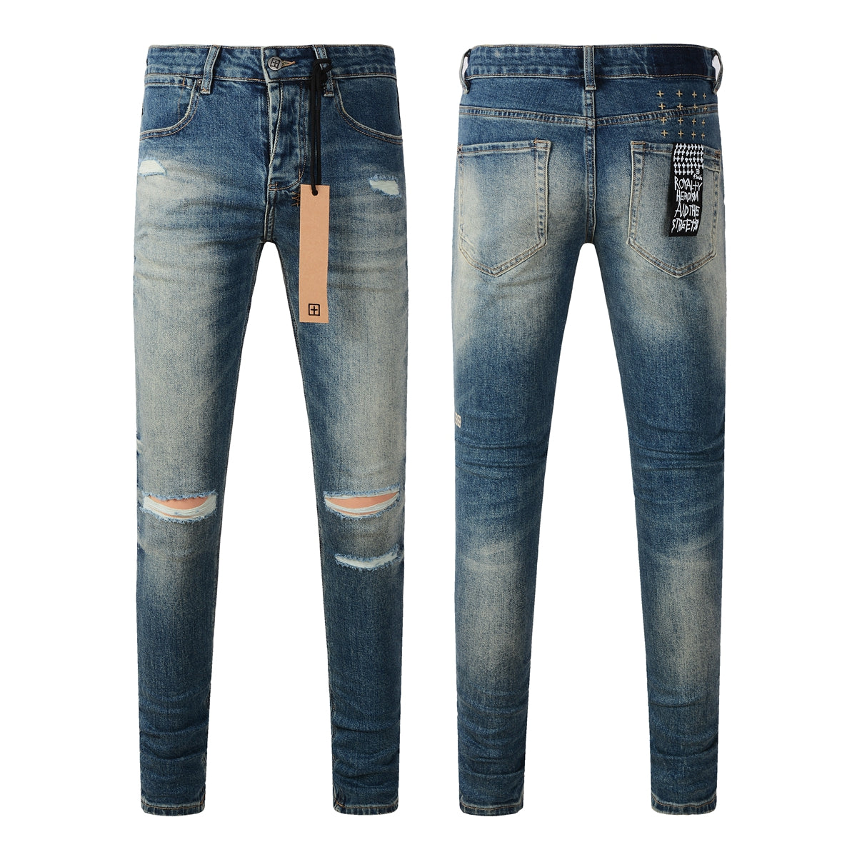 Jean skinny bleu classique déchiré au genou 3018